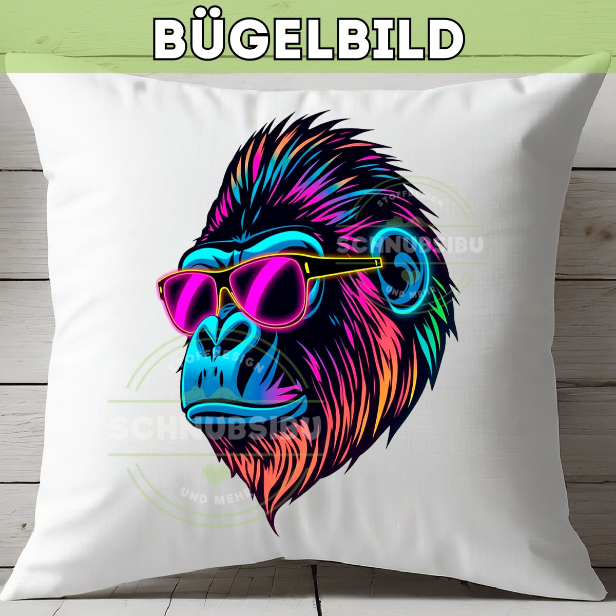 Bügelbild Neon Gorilla
